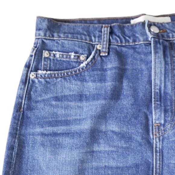 Reformation Ella Jean Mini Skirt Women's Blue Color Block Distress Zip Fly Sz 30 - Picture 3 of 8